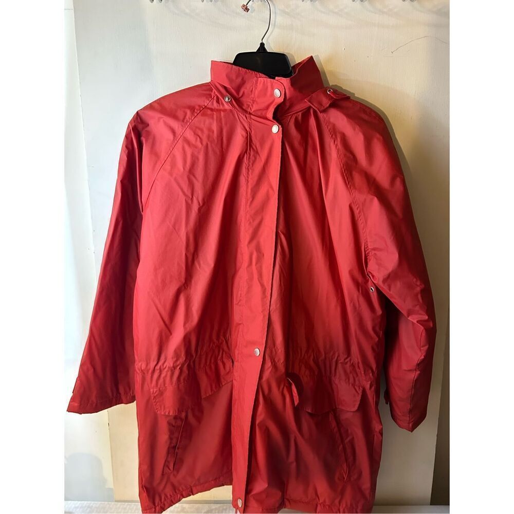 London Fog rain jacket xl red snaps zipper pockets flannel‎ lined removable hood